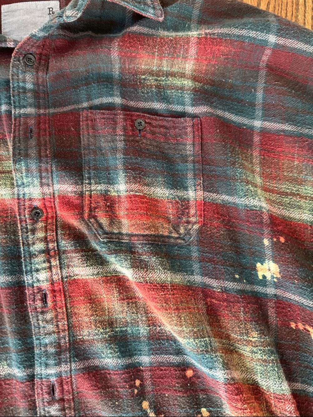 R13 Burgundy and Teal Plaid Short-Sleeve Button-Down Shirt - Picture 4 of 9